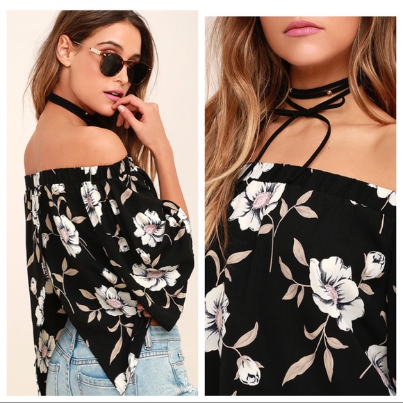 Floral Split Back Off Shoulder Top - Picture 3 of 7